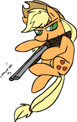 Size: 425x675 | Tagged: safe, artist:ghost, applejack, earth pony, pony, colored pupils, double barreled shotgun, gun, shotgun, simple background, smiling, smirk, solo, transparent background, weapon