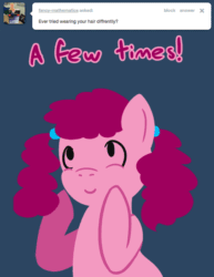 Size: 500x647 | Tagged: safe, artist:steveholt, pinkie pie, earth pony, pony, alternate hairstyle, animated, pinkie pie answers, solo, tumblr