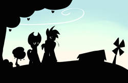 Size: 1263x817 | Tagged: safe, artist:gsphere, applejack, big macintosh, earth pony, pony, male, silhouette, stallion