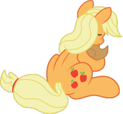 Size: 2091x1937 | Tagged: safe, artist:ramott, artist:thedarknimbus, applejack, earth pony, pony, eyes closed, simple background, sitting, solo