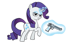 Size: 2592x1552 | Tagged: safe, artist:zaponator, rarity, pony, unicorn, desert eagle, gun, magic, pistol, solo