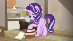 Size: 1920x1080 | Tagged: safe, screencap, starlight glimmer, pony, unicorn, uncommon bond, book, sad, solo