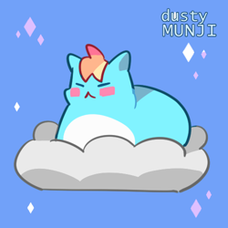 Size: 500x500 | Tagged: safe, artist:dusty-munji, rainbow dash, cat, blue background, blush sticker, blushing, catified, catloaf, cloud, cute, dashabetes, eyes closed, on a cloud, rainbow cat, simple background, solo, species swap