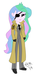 Size: 952x2069 | Tagged: safe, artist:e-e-r, princess celestia, equestria girls, big boss, eyepatch, konami, metal gear, simple background, solo, transparent background