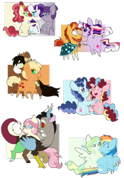 Size: 1024x1463 | Tagged: safe, artist:leviostars, derpibooru import, applejack, cherry jubilee, discord, fluttershy, maud pie, party favor, pinkie pie, rainbow dash, rarity, sunburst, trouble shoes, twilight sparkle, twilight sparkle (alicorn), vapor trail, alicorn, earth pony, pegasus, pony, unicorn, cherrity, discoshy, female, lesbian, male, mane six, maudilee, partypie, polyamory, rarimaud, rarimaudilee, shipping, simple background, straight, transparent background, troublejack, twiburst, vapordash