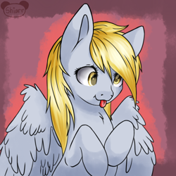 Size: 500x500 | Tagged: safe, artist:shiarr, derpy hooves, pegasus, pony, female, mare, solo, spread wings, tongue out