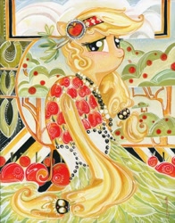 Size: 628x800 | Tagged: safe, artist:sararichard, applejack, earth pony, pony, clothes, dress, solo, traditional art