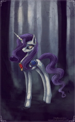 Size: 877x1420 | Tagged: safe, artist:vongrell, rarity, pony, unicorn, saddle, solo, tree