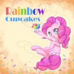 Size: 810x810 | Tagged: safe, artist:dun, pinkie pie, earth pony, pony, cupcake, pixiv, rainbow cupcake, solo