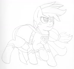 Size: 1564x1460 | Tagged: safe, artist:blackbewhite2k7, applejack, earth pony, pony, crossover, parody, sketch, superman, wip