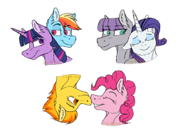 Size: 2048x1536 | Tagged: safe, artist:detoxx-retoxx, derpibooru import, maud pie, pinkie pie, rainbow dash, rarity, spitfire, twilight sparkle, earth pony, pegasus, pony, unicorn, female, lesbian, rarimaud, shipping, simple background, spitpie, transparent background, twidash