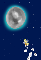 Size: 427x626 | Tagged: safe, artist:qaxis, derpy hooves, pegasus, pony, female, mail, mailmare, mare, moon, solo, space