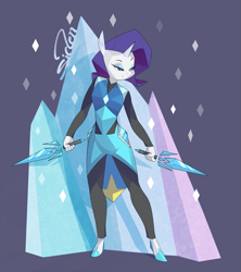 Size: 1067x1200 | Tagged: safe, artist:siden, rarity, anthro, unguligrade anthro, crossover, crystal, dagger, solo, steven universe, weapon