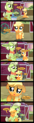 Size: 1000x3600 | Tagged: safe, artist:coltsteelstallion, applejack, granny smith, earth pony, pony, applejack's parents, comic, crying, cute, feels, filly, hug, jackabetes, plot, sad, tower of pimps