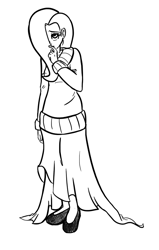 Size: 636x1000 | Tagged: safe, artist:jessy, fluttershy, human, clothes, female, hair over one eye, humanized, long skirt, monochrome, simple background, skirt, solo, sweater, sweatershy, white background