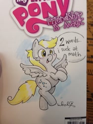 Size: 1536x2048 | Tagged: safe, artist:katiecandraw, idw, derpy hooves, pegasus, pony, commission, female, mare, math, traditional art