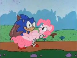 Size: 472x355 | Tagged: safe, artist:dikekike, screencap, pinkie pie, earth pony, pony, carrying, crossover, crossover shipping, cute, diapinkes, female, holding, mare, sonic the hedgehog, sonic the hedgehog (series), sonicpie, sonipie, youtube link, youtube poop, ytpmv