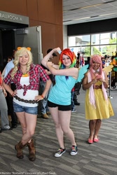 Size: 502x753 | Tagged: safe, derpibooru import, applejack, fluttershy, rainbow dash, human, cosplay, irl, irl human, photo