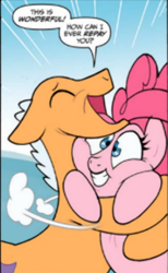 Size: 290x471 | Tagged: safe, idw, pinkie pie, earth pony, pony, spoiler:comic, hug, ponyacci, squishy cheeks