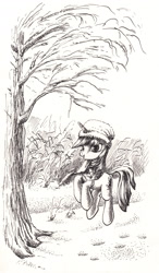 Size: 1768x3018 | Tagged: source needed, safe, artist:mcstalins, derpibooru import, twilight sparkle, pony, unicorn, clothes, cute, female, happy, hat, looking at you, mare, monochrome, open mouth, pronking, scarf, smiling, snow, traditional art, tree, winter