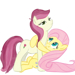 Size: 600x600 | Tagged: safe, artist:hudoyjnik, artist:synch-anon, fluttershy, roseluck, pegasus, pony, cute, duo, hug, simple background, smiling, white background