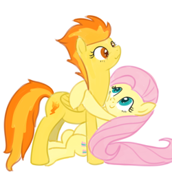 Size: 600x600 | Tagged: safe, artist:hudoyjnik, artist:synch-anon, fluttershy, spitfire, pegasus, pony, cute, hug, smiling