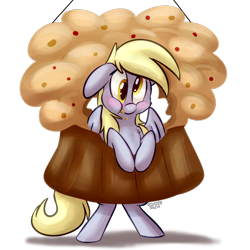 Size: 1000x1000 | Tagged: safe, artist:thedoggygal, derpy hooves, pegasus, pony, female, giant muffin, mare, muffin, solo