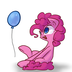 Size: 2500x2500 | Tagged: safe, artist:oblivinite, pinkie pie, earth pony, pony, balloon, eyes on the prize, happy, open mouth, sitting, smiling, solo, underhoof