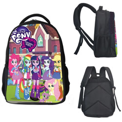 Size: 1000x1000 | Tagged: safe, derpibooru import, applejack, fluttershy, pinkie pie, rainbow dash, rarity, spike, twilight sparkle, dog, equestria girls, equestria girls (movie), backpack, bag, canterlot high, clothes, ebay, equestria girls logo, mane six, merchandise, ponied up, pony ears, spike the dog