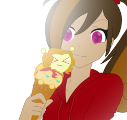 Size: 2131x2016 | Tagged: safe, artist:mlprocker123, adagio dazzle, sunset shimmer, oc, oc:cupcake slash, equestria girls, clothes, equestria girls-ified, eyes closed, hoodie, ice cream cone, unamused