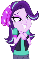 Size: 675x985 | Tagged: safe, artist:thebarsection, starlight glimmer, equestria girls, mirror magic, spoiler:eqg specials, beanie, clothes, cute, female, glimmerbetes, grin, hat, simple background, smiling, solo, transparent background, vector