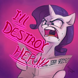 Size: 1200x1200 | Tagged: safe, artist:bronyseph, rarity, pony, unicorn, ponyville confidential, angry, female, i'll destroy her, mare, newspaper, open mouth, reaction image, scene interpretation, solo