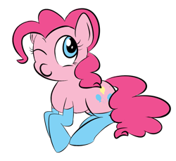 Size: 935x855 | Tagged: safe, artist:flaminbunny, pinkie pie, earth pony, pony, clothes, cute, lying down, simple background, socks, solo, wink