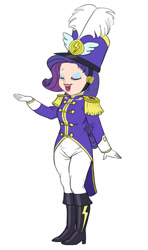 Size: 710x1200 | Tagged: safe, artist:carnifex, rarity, human, testing testing 1-2-3, ancient wonderbolts uniform, boots, clothes, female, hat, high heel boots, humanized, pants, sgt. rarity, shako, shoes, solo, uniform