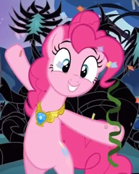 Size: 332x415 | Tagged: safe, pinkie pie, pony, princess twilight sparkle (episode), bipedal, black vine, confetti, cute, diapinkes, element of laughter, facehugger, poison vine, solo