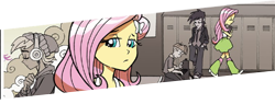 Size: 504x192 | Tagged: safe, idw, fluttershy, normal norman, equestria girls, spoiler:comic, background human, comic