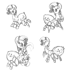 Size: 900x900 | Tagged: safe, artist:otterlore, rarity, drider, monster pony, original species, spider, spiderpony, cute, grayscale, monochrome, simple background, sketch, sketch dump, solo, species swap, spiderponyrarity, spool, thread, white background
