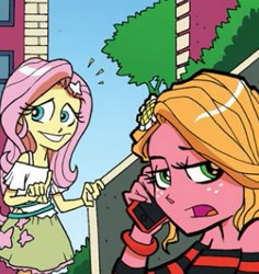 Size: 293x310 | Tagged: safe, idw, fluttershy, sunflower (character), equestria girls, spoiler:annual2013, spoiler:comic