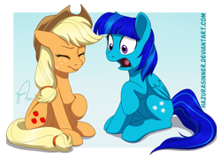 Size: 1019x731 | Tagged: safe, artist:hazurasinner, applejack, oc, earth pony, pegasus, pony, labor, pregnant, sitting