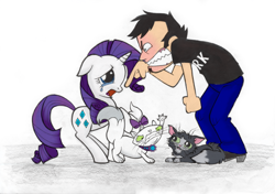 Size: 1024x721 | Tagged: safe, artist:kevinjorg, opalescence, rarity, pony, unicorn, angry, crying, dan, dan vs, mr mumbles