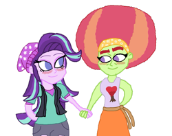 Size: 1005x794 | Tagged: safe, artist:ktd1993, starlight glimmer, tree hugger, equestria girls, beanie, crack shipping, equestria girls-ified, female, hat, holding hands, lesbian, shipping, simple background, starhugger, transparent background