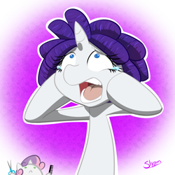 Size: 800x800 | Tagged: safe, artist:slypon, rarity, sweetie belle, pony, unicorn, alternate hairstyle, chibi, comb, crying, dreadlocks, fashion disaster, haircut, sad, scissors, tragedy, you've met with a terrible fate haven't you?