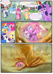 Size: 3500x4951 | Tagged: safe, artist:light262, applejack, fluttershy, pinkie pie, rainbow dash, rarity, twilight sparkle, twilight sparkle (alicorn), alicorn, earth pony, pegasus, pony, unicorn, comic:timey wimey, action pose, comic, female, force field, mane six, mare