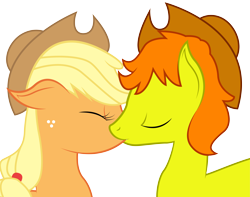 Size: 8017x6333 | Tagged: safe, artist:paulyvectors, applejack, oc, earth pony, pony, absurd resolution, canon x oc, kissing, shipping