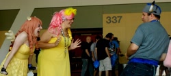 Size: 1024x460 | Tagged: safe, artist:atrusoranis, fluttershy, iron will, human, bronycon, bronycon 2013, convention, irl, irl human, photo