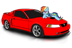 Size: 1024x686 | Tagged: safe, artist:dyani-yahto, derpibooru import, rainbow dash, pegasus, pony, car, ford, ford mustang, simple background, solo, white background