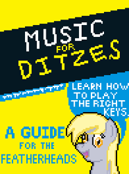 Size: 196x264 | Tagged: safe, artist:herooftime1000, derpy hooves, for dummies, octavia in the underworld's cello, parody, pixel art, text