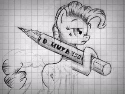 Size: 3107x2332 | Tagged: safe, artist:halfaman, pinkie pie, earth pony, pony, drawing, fourth wall, koh-i-noor, monochrome, pencil, pencil drawing, sketch, solo, traditional art, wall