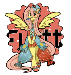 Size: 720x760 | Tagged: safe, artist:umeguru, fluttershy, anthro, pegasus, unguligrade anthro, ambiguous facial structure, arm hooves, clothes, female, pixiv, solo, swapped cutie marks, what my cutie mark is telling me