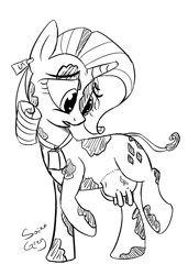 Size: 683x1000 | Tagged: safe, artist:saine grey, rarity, cow, bell, bell collar, collar, cowbell, cowified, ear tag, grayscale, monochrome, raricow, solo, species swap, udder, vein